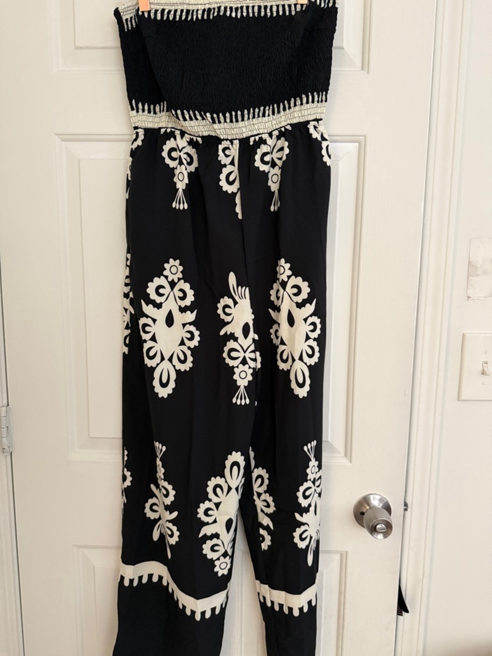 Black & Cream Strapless Wide Leg Jumpsuit